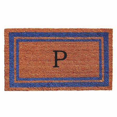Monogram Door Mat, Natural, Blue, 24 in W x 36 in L